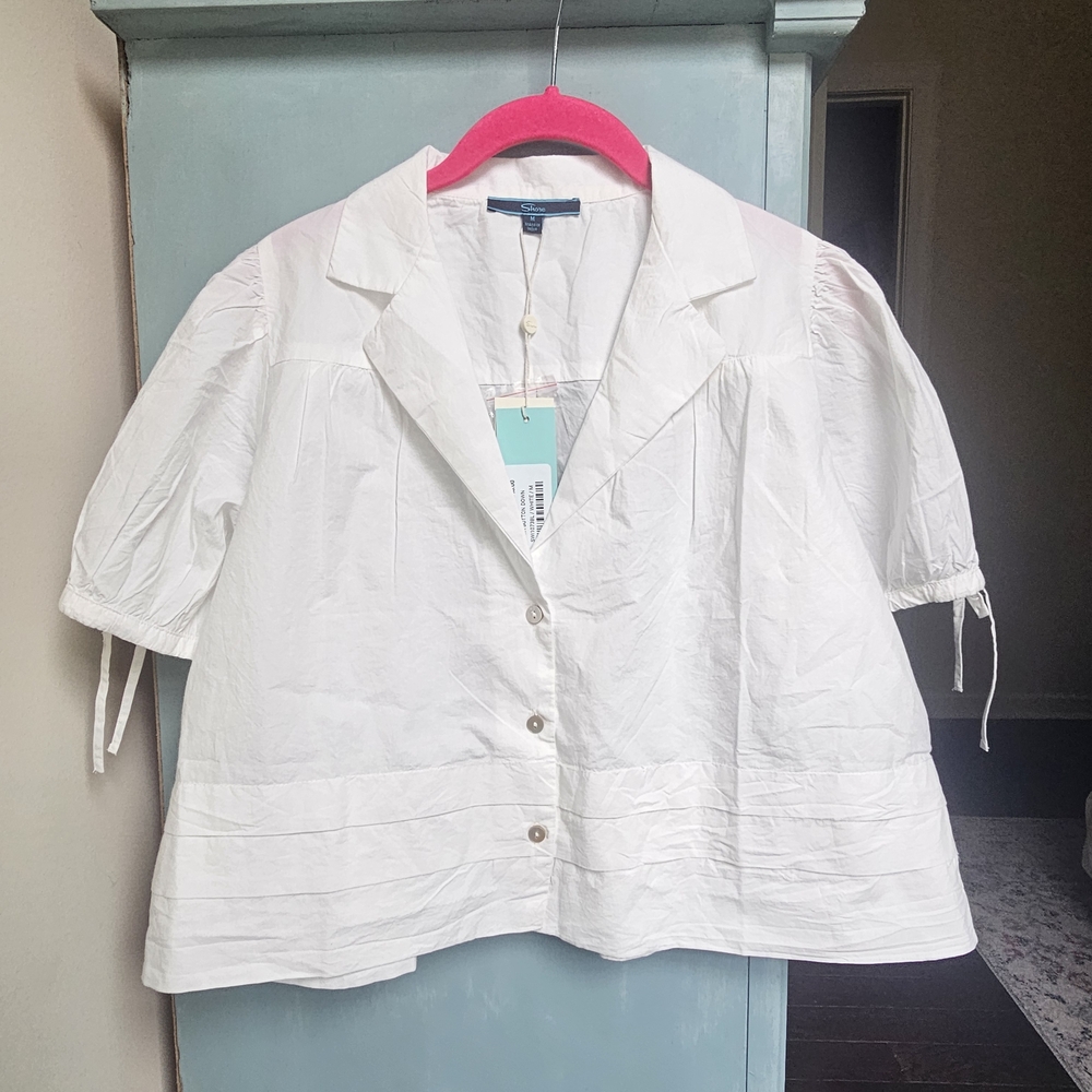 Shore 100% Cotton White Button-Up Blouse